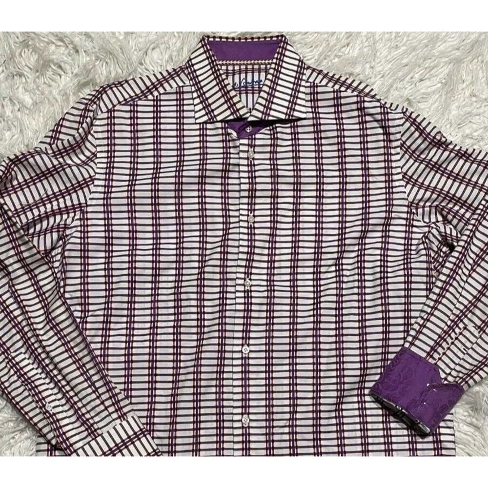 Robert Graham Large Button Down Shirt Purple Orange Flip Cuff Size Large